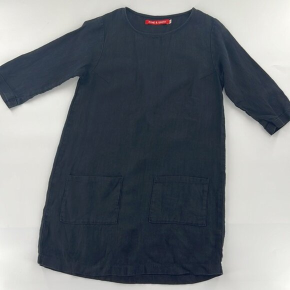 Pyne and Smith dress European flax linen in Black muted minimal capsule casual - Picture 2 of 8